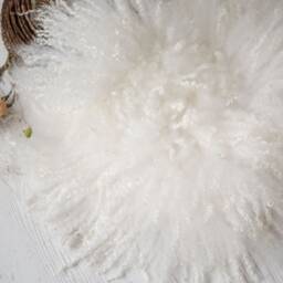 Newborn Baby Photo Prop - Natural Cream Basket Filler Curly Round Felted Blanket Felt Fur Layer - thumbnail 2