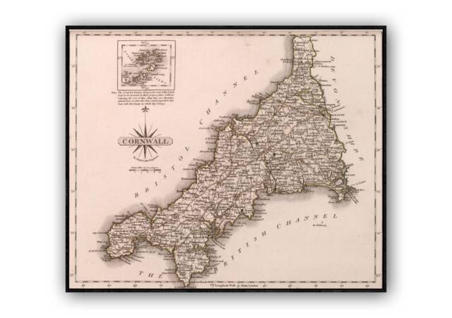 County Map Of Cornwall Circa 1787 - Vintage Antique Old Wall Print- Poster Art Art, 30 X 24 Inches - image 1