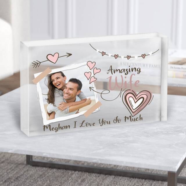 Amazing Wife Gift Photo Frame Personalised Clear Acrylic Block - Gift, Keepsake Custom - image 1