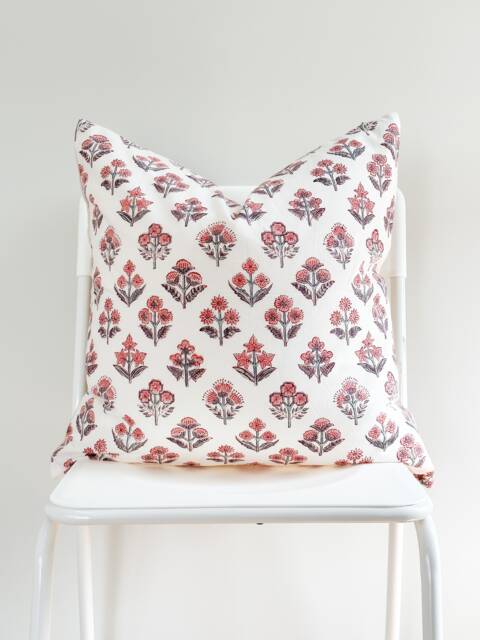Block Print Pillow Cover Floral Batik, Boho Farmhouse Decor - 20x20 - image 1