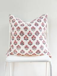Block Print Pillow Cover Floral Batik, Boho Farmhouse Decor - 20x20 - thumbnail 1