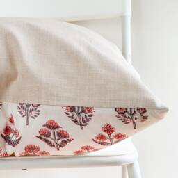 Block Print Pillow Cover Floral Batik, Boho Farmhouse Decor - 20x20 - thumbnail 3