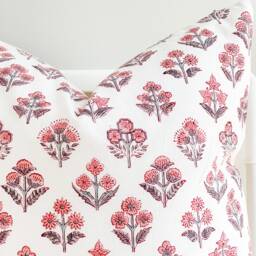 Block Print Pillow Cover Floral Batik, Boho Farmhouse Decor - 20x20 - thumbnail 2