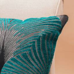 Art Deco Retro Fan Xl Rectangular Cushion. Teal Blue & Silver Vintage Design. Luxury Velvet Chenille. 23X15 - thumbnail 2