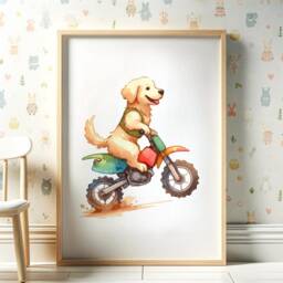 Dog Biker Nursery Prints - Set Of 3 Kids Posters - Dirt Bike Wall Art Animals Boys Room Motorbike Girl Playroom Decor Baby Boy Gifts - thumbnail 3