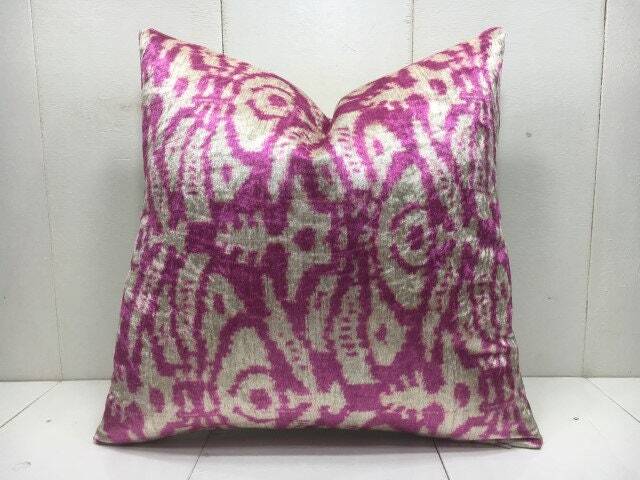 Handwoven Silk Ikat Pillow Cover, Decorative Accent - 16x16 - image 1