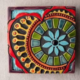 Happy Heart Ceramic Mosaic Tile Wall Art Suzani Style - thumbnail 2