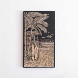 Surf Shack Engraved Birch Wood Panel - Block Print Inspired Beach Lover Wall Art, Nature Surfing Illustration Print, Coastal Home Decor Gift - thumbnail 2