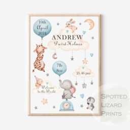 Personalised Nursery Print Pink Or Blue - Baby Birth Details Wall Art Custom Name New Gift Decor A4 Unframed - thumbnail 2