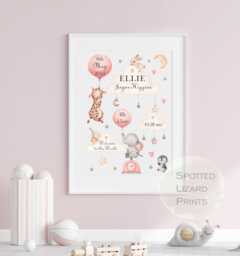 Personalised Nursery Print Pink Or Blue - Baby Birth Details Wall Art Custom Name New Gift Decor A4 Unframed - thumbnail 1