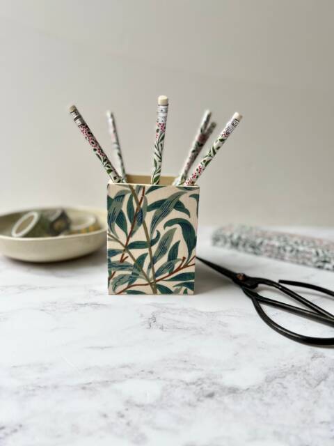 William Morris Fabric Pen Pot Wooden Desk Organizer, Home Decor - image 1
