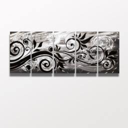 Black Floral Metal Wall Art Modern Silver Abstract Panels - thumbnail 3