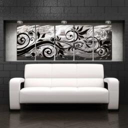 Black Floral Metal Wall Art Modern Silver Abstract Panels - thumbnail 4