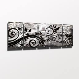 Black Floral Metal Wall Art Modern Silver Abstract Panels - thumbnail 2