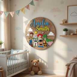 Personalized Toy Story Nursery Name Sign, Custom Baby Room Decor, 3D Wood Pixar Wall Art, Woody Buzz Lightyear Plaque Gift For Kids - thumbnail 3