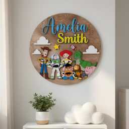 Personalized Toy Story Nursery Name Sign, Custom Baby Room Decor, 3D Wood Pixar Wall Art, Woody Buzz Lightyear Plaque Gift For Kids - thumbnail 1