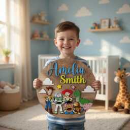 Personalized Toy Story Nursery Name Sign, Custom Baby Room Decor, 3D Wood Pixar Wall Art, Woody Buzz Lightyear Plaque Gift For Kids - thumbnail 2