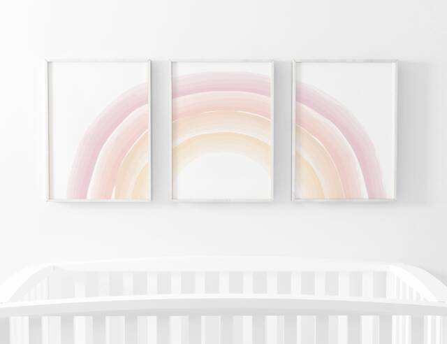 Neutral Rainbow Prints, Set Of 3, Pink Nursery Baby, Baby Girl, Playroom Girls Bedroom, Room, Wall Art, Kids - image 1