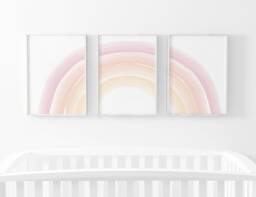 Neutral Rainbow Prints, Set Of 3, Pink Nursery Baby, Baby Girl, Playroom Girls Bedroom, Room, Wall Art, Kids - thumbnail 1