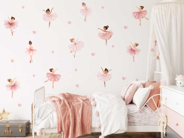 Watercolor Ballerina Girls Nursery Decal, Girl's Room Wall Decor, Home Decals, Art, Stars Peel & Stick - image 1