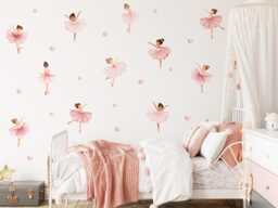 Watercolor Ballerina Girls Nursery Decal, Girl's Room Wall Decor, Home Decals, Art, Stars Peel & Stick - thumbnail 1