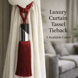 Luxury Curtain Tassel Tieback - Modern Chrome & Black Metal Cap Decorative Drapery Holdback Elegant Accessory -Sold Individually