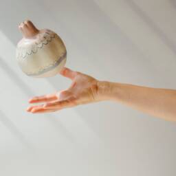 Hand Painted Porcelain Pomegranate Sculpture, Modern Home Decor - thumbnail 2
