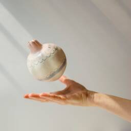 Hand Painted Porcelain Pomegranate Sculpture, Modern Home Decor - thumbnail 3