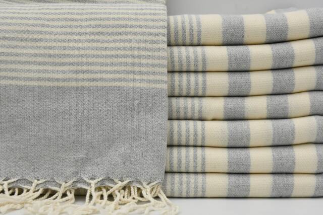 "Bath Towel, Light Gray Towel, Striped Peshtemal, Sauna Towel, Turkish Towel, 40""x70" - image 1