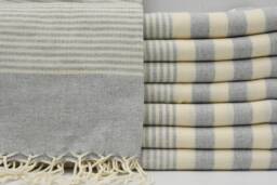 "Bath Towel, Light Gray Towel, Striped Peshtemal, Sauna Towel, Turkish Towel, 40""x70" - thumbnail 1