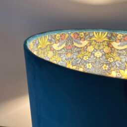 Teal Velvet Drum Lampshade/ Ceiling Shade William Morris Strawberry Thief Blue Interior