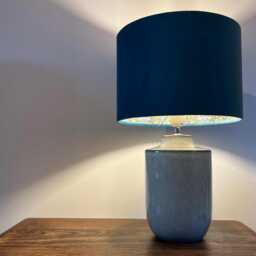 Teal Velvet Drum Lampshade/ Ceiling Shade William Morris Strawberry Thief Blue Interior - thumbnail 2