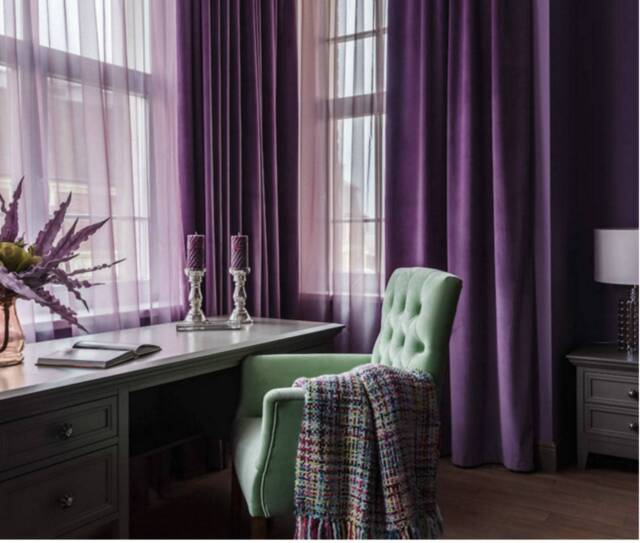 Pair Of Purple Velvet Curtains, Bedroom Living Room Silk Custom Curtains - image 1