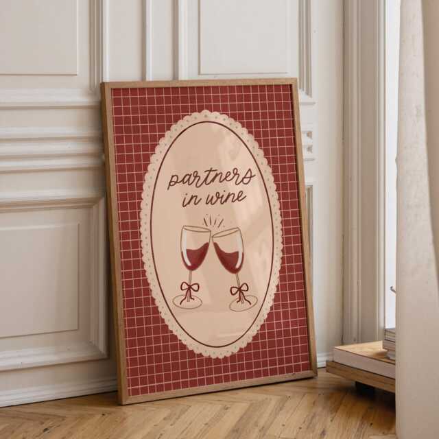 Partners in Wine Art Print - Hand Drawn Glasses Poster - image 1