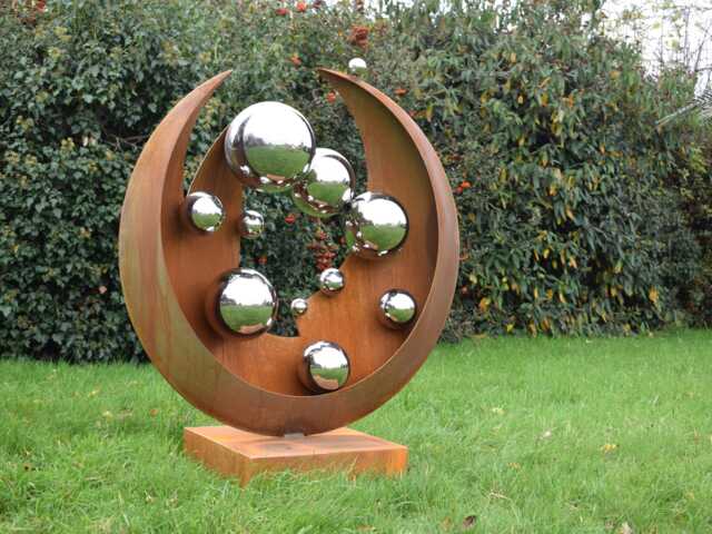Corten Steel Garden Sculpture With Polished Spheres - Large Modern Outdoor Art - Contemporary Rusted Metal For Luxury Gardens - image 1
