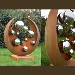 Corten Steel Garden Sculpture With Polished Spheres - Large Modern Outdoor Art - Contemporary Rusted Metal For Luxury Gardens - thumbnail 3