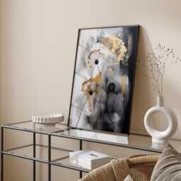 Black & Gold Dandelion Wall Art - Abstract Floral Print Elegant Nature Decor For Bedroom Or Living Room - thumbnail 2