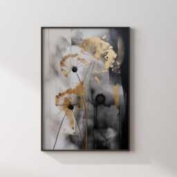 Black & Gold Dandelion Wall Art - Abstract Floral Print Elegant Nature Decor For Bedroom Or Living Room - thumbnail 3