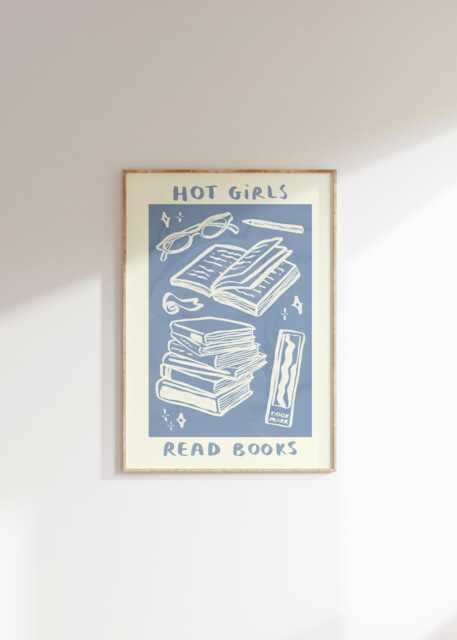 Hot Girls Read Books Wall Print - Reading Book Lover Poster Cosy Vibes Worm Art Reader Gift Idea Aesthetic Home Decor - image 1