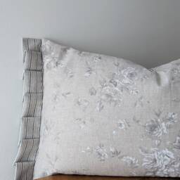 French Country Cushion Cover Linen Blend Roses, Striped Ruffle Pillow - thumbnail 2