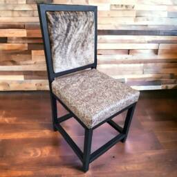 Cowhide & Leather Dining Chair - Wildflower Embossed Genuine Cowhide Steel - Farmhouse Fpdc - thumbnail 2