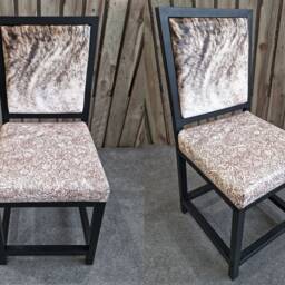 Cowhide & Leather Dining Chair - Wildflower Embossed Genuine Cowhide Steel - Farmhouse Fpdc - thumbnail 3