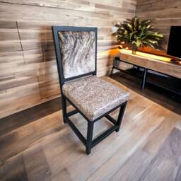 Cowhide & Leather Dining Chair - Wildflower Embossed Genuine Cowhide Steel - Farmhouse Fpdc