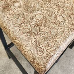 Cowhide & Leather Dining Chair - Wildflower Embossed Genuine Cowhide Steel - Farmhouse Fpdc - thumbnail 4