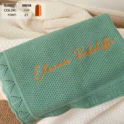 Personalized Cable Knit Baby Blanket Custom Name Chenille Baptism Gift