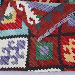 5x7 Maroon Rug Geometric Design Kilim Rug, Boho Afghan Handmade Wool Flatweave Natural Veg Dyes Oriental Area Living Room - thumbnail 4