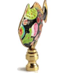 Fish Lamp Finial On Brass Or Chrome Hardware - A Single Spotted Cloisonne Saltwater Topper in Black - thumbnail 3