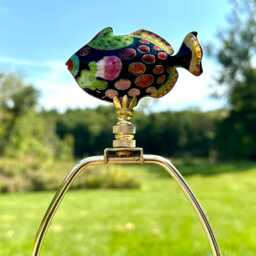 Fish Lamp Finial On Brass Or Chrome Hardware - A Single Spotted Cloisonne Saltwater Topper in Black - thumbnail 2
