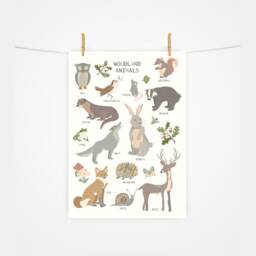 Woodland Animals Print - Theme Bedroom Rabbit- Owl Fox Animal Poster Children's Prints Wall Art Liberty - thumbnail 2