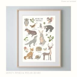 Woodland Animals Print - Theme Bedroom Rabbit- Owl Fox Animal Poster Children's Prints Wall Art Liberty - thumbnail 1